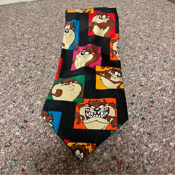 Vintage 1993 Looney Tunes Neck Tie Taz Tasmanian Devil Cartoon Black Neck Mania - Picture 2 of 5